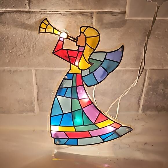Stained Glass Plastic Lighted Angel - Picture 1 of 3